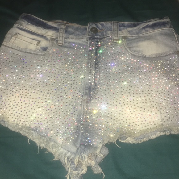 high waisted rhinestone shorts